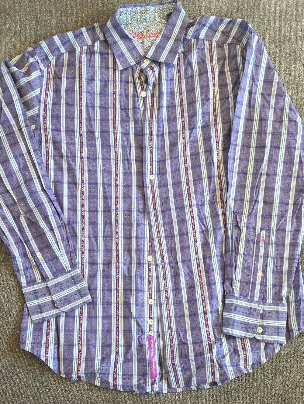 Robert Graham Striped Purple Long Sleeve Button Down Shirt Flip Cuff